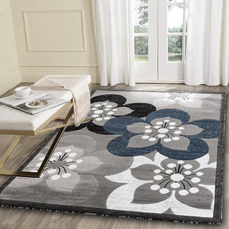 Ebern Designs Kimbrel Floral Gray Rug & Reviews Wayfair